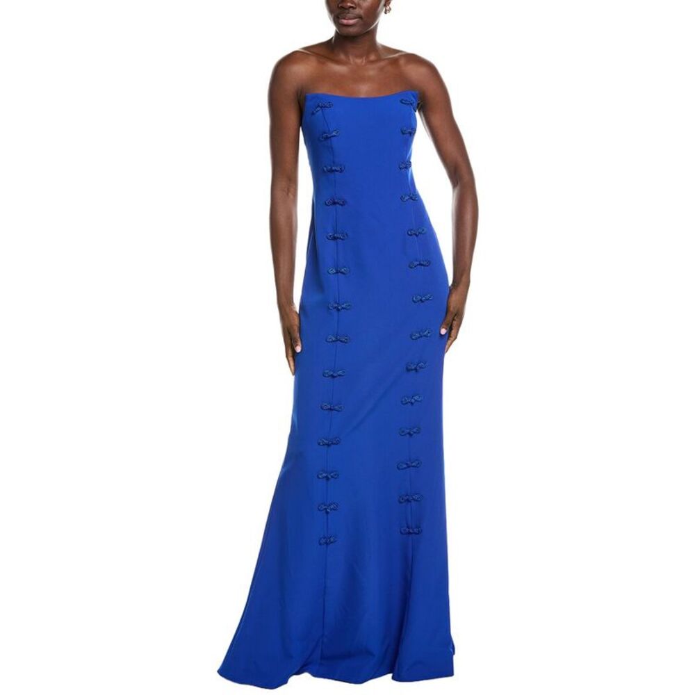Rene Ruiz Womens  Strapless Scoop Neck Column Gown, Blue